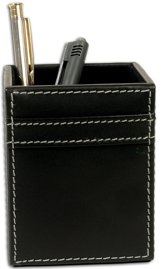 Rustic Black Leather Pencil Cup